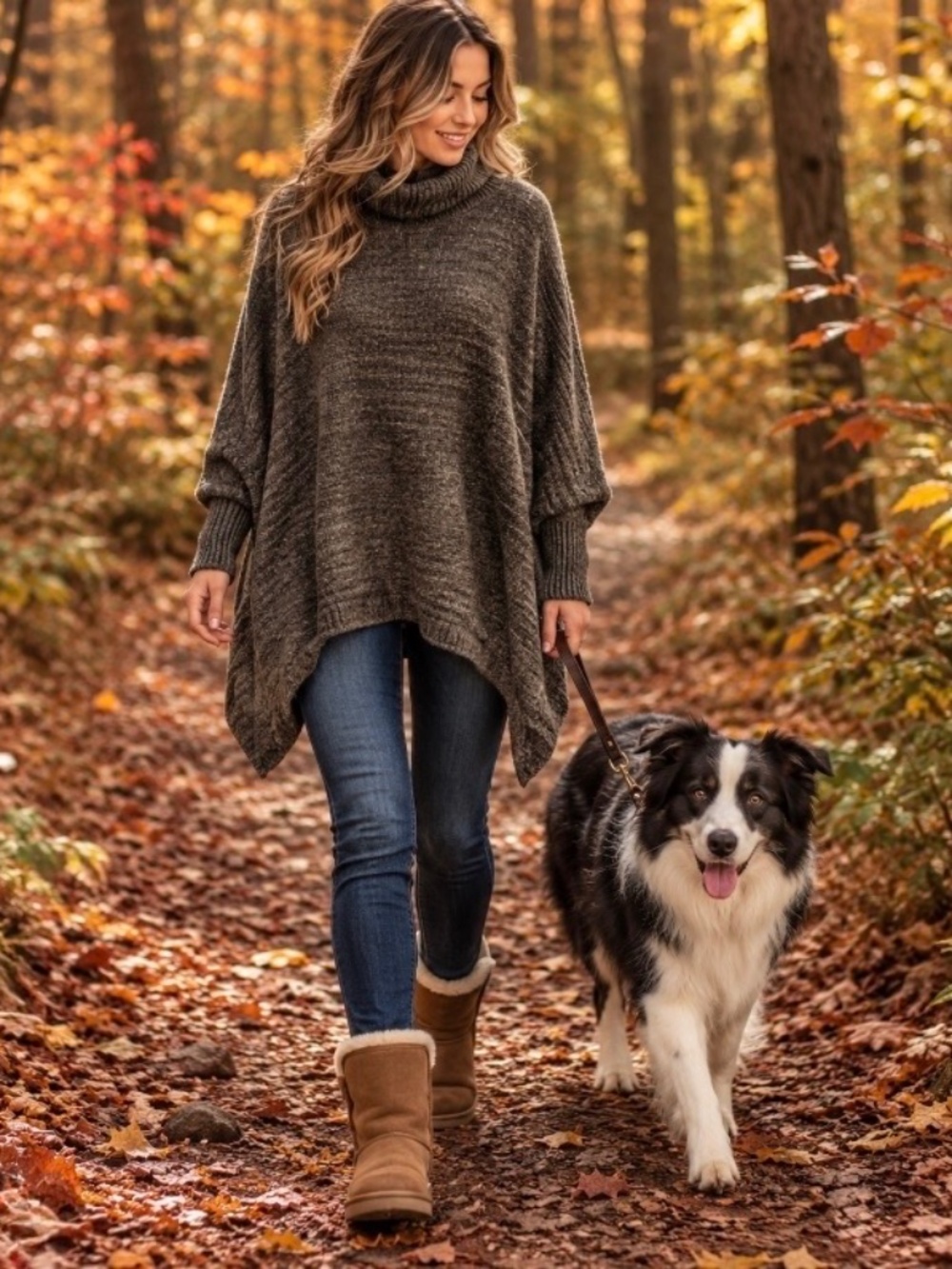 NEW Turtle Neck Long Sleeves Soft Knitted Poncho Shawl